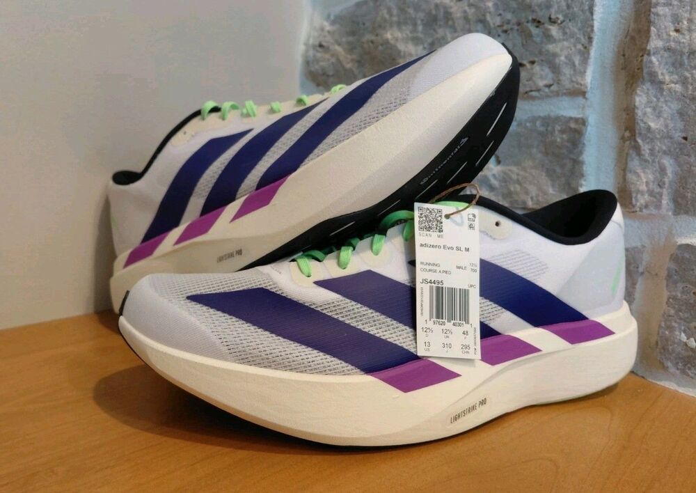 Adidas Adizero Evo SL Footwear White Collegiate Purple Lime Men's Size 12.5